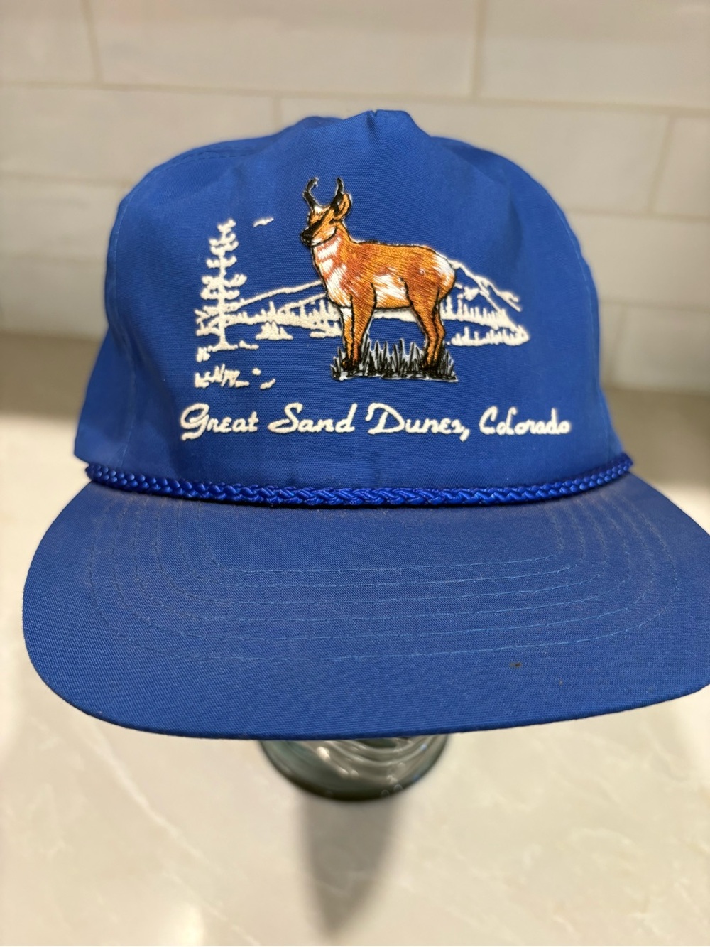 Vintage Blue Great Sand Dunes Colorado Hat Visor Cord Elk Pronghorn